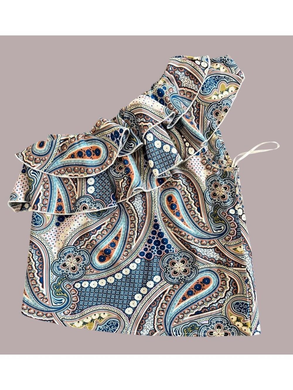 One-Shoulder Ruffle Paisley Top With Adjustable Strap Multicolor Womens Size S
